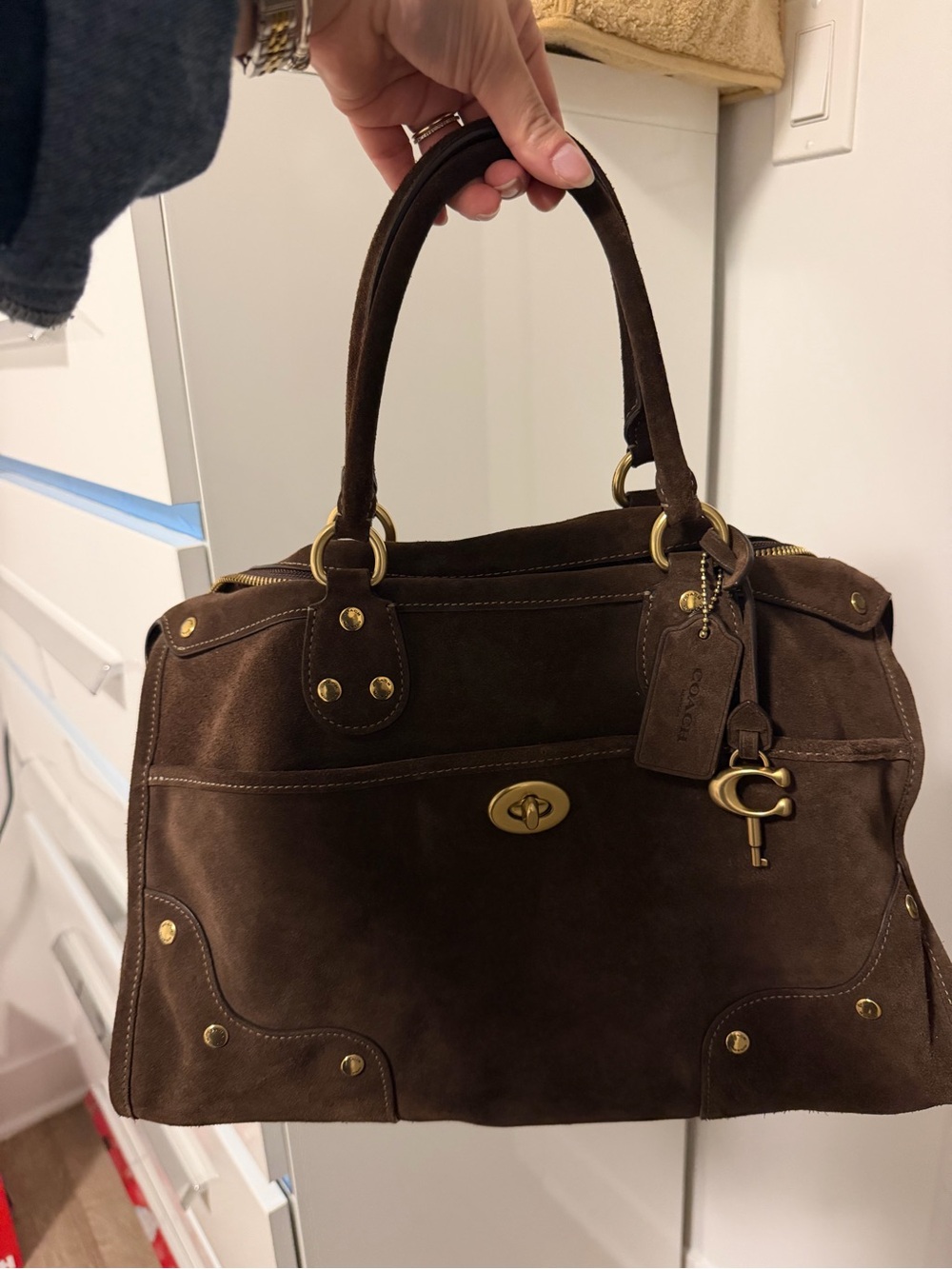 Coach Rhyder dark chocolate suede bag 38